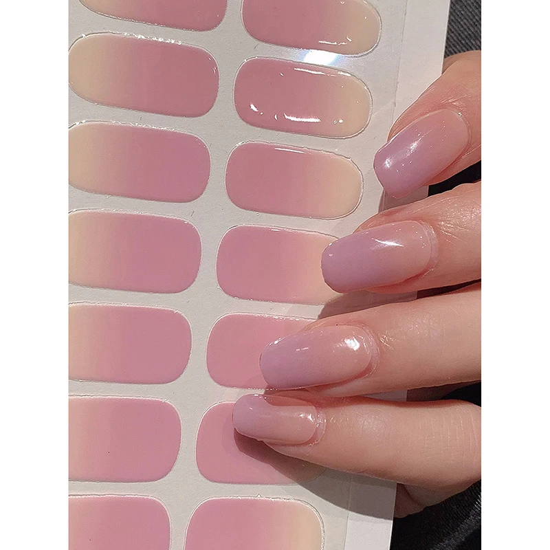 Pegatinas de Gel semicurado para uñas, calcomanías semihorneadas de Color sólido y gradiente, puntas de pasta, necesita nueva pegatina de uñas completamente adhesiva