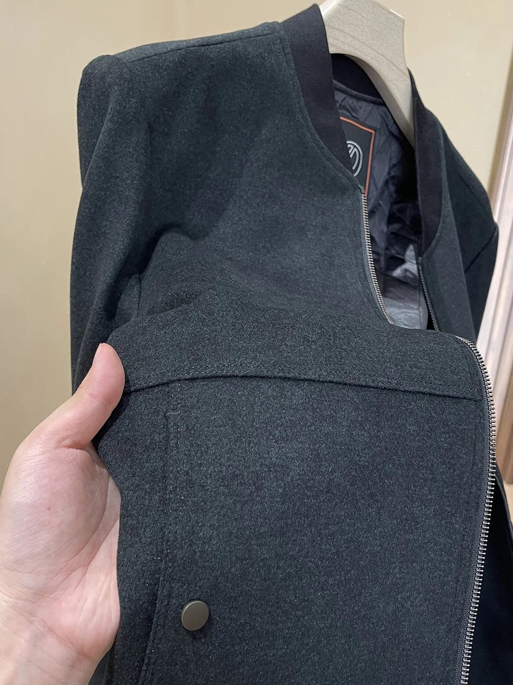 

Autumnal Woolen Baseball Collar Jaet for Middle-Aged Men Casual Warm Fce-Lined Zipper Closure Stand Fit Businwear