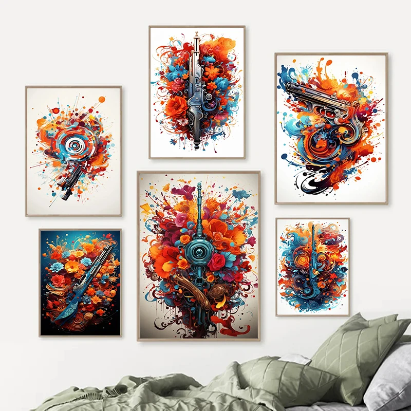 

Abstract Graffiti Pistol Posters and Prints Canvas Paintings Wall Art Pictures for Living Room Home Decoration