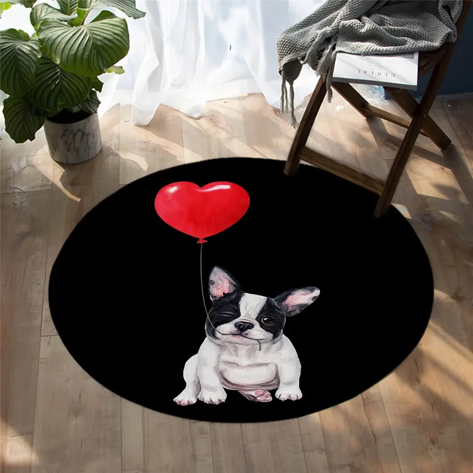 Bulldog Carpet Round Cartoon Soft Floor Mat Cute Dog Living Room Area Carpet Heart Shaped Game Balloon Mat Children's Room Mat