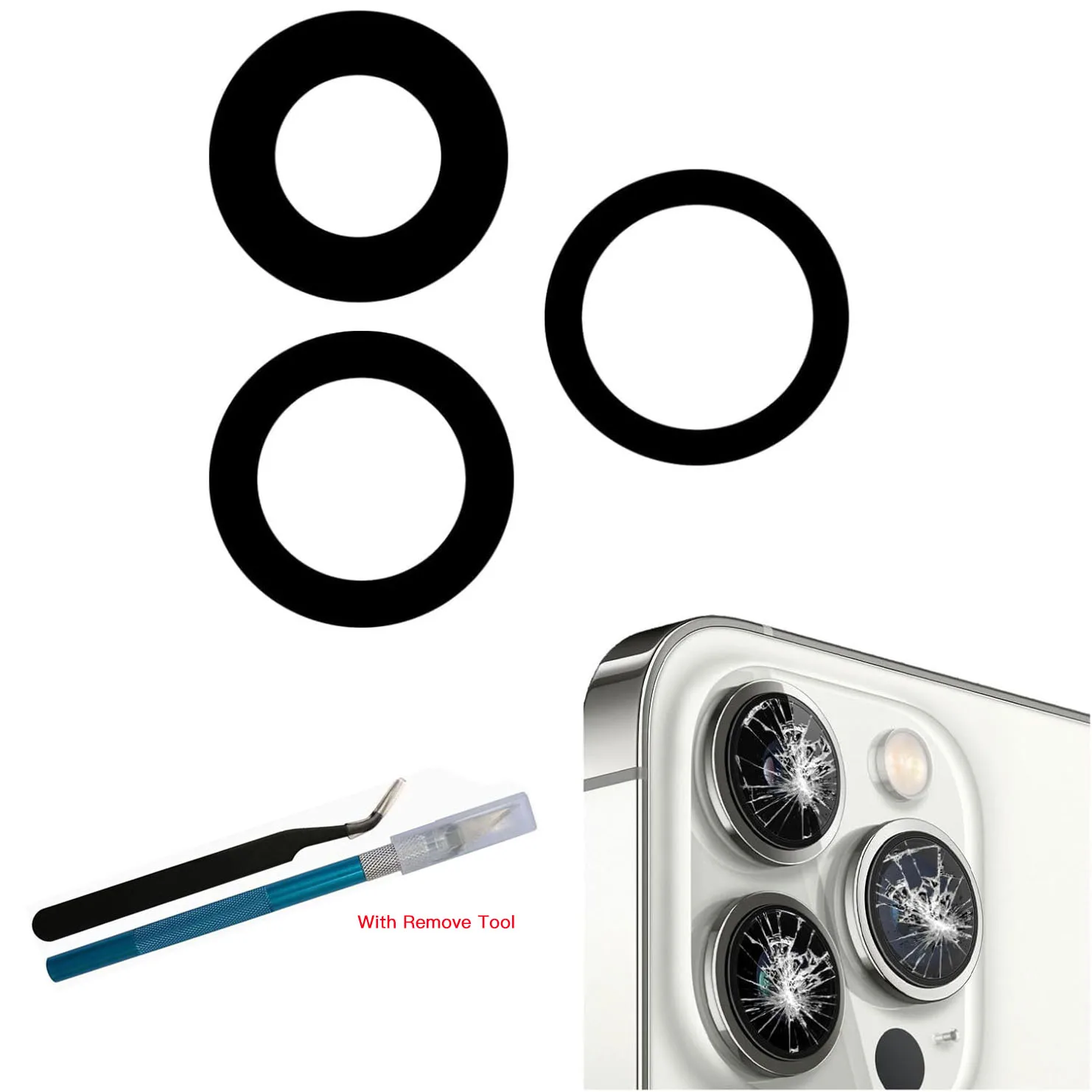 Back Camera Glass Replacement For iPhone 12 13 Mini 14 15 Plus Pro Max Rear Camera Lens With Remove Tools