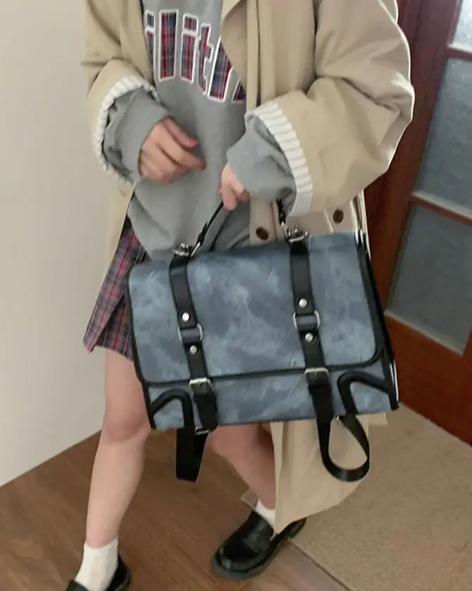 JIAERDI Preppy Style Jk Backpack Women Autumn New Leather Handle Backpacks Briefcase Ladies Harajuku Aesthetic Blue Schoolbag