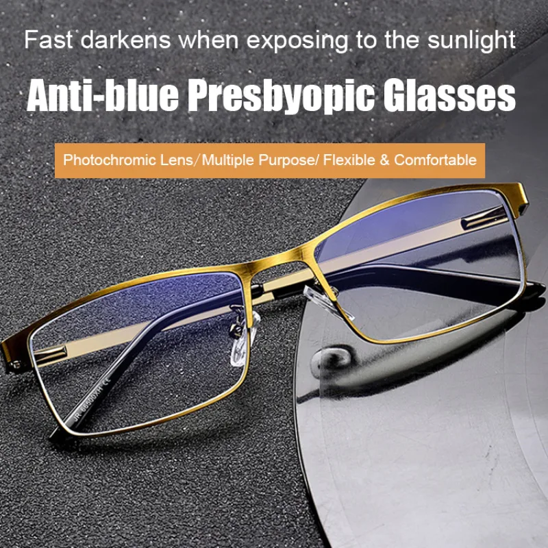 Eterlens Men's and Women's Fashionable Metal Anti Blue Light Reading Glasses Comfortable Square Reading Glasses for the Elderly