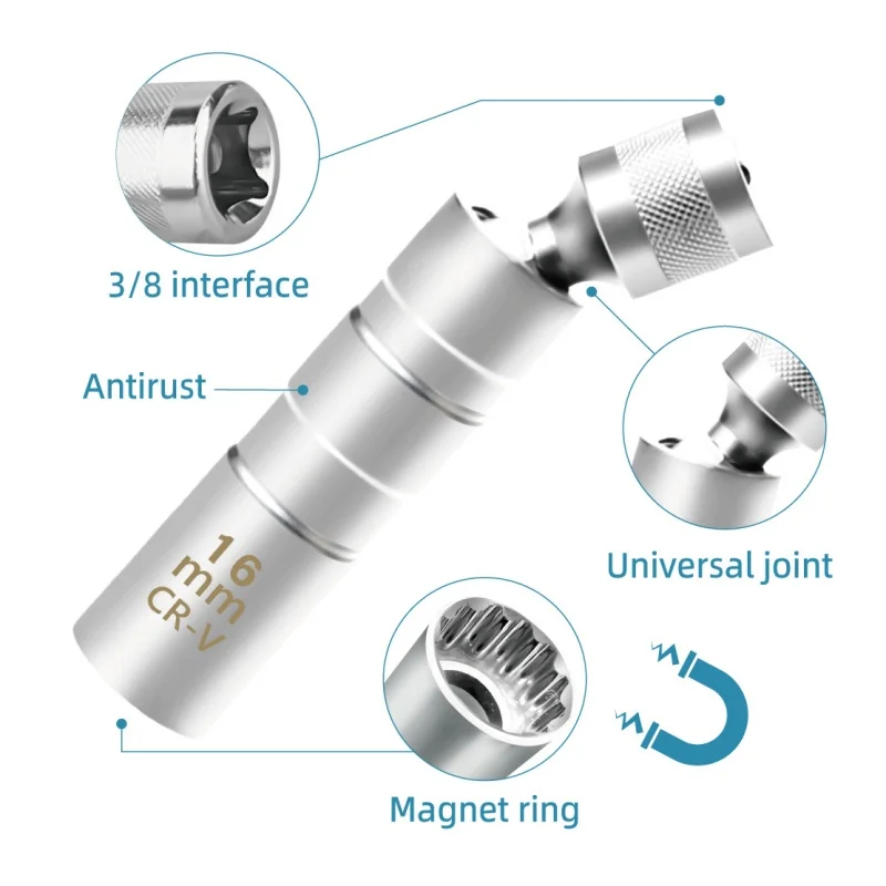 

Spark plug 3/8 socket ultra-thin magnetic 14mm 16mm 360 degree steering disassembly tool for automotive repair and maintenance