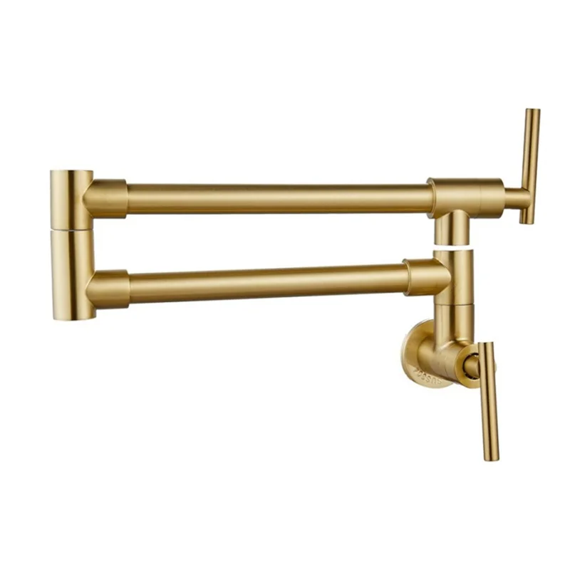

【RECOMENDAR】Pot Filler Faucet Wall Mount Double Joint Leak-Free Design For Kitchen, Sink Stove Bar Use Swing Arm Gold