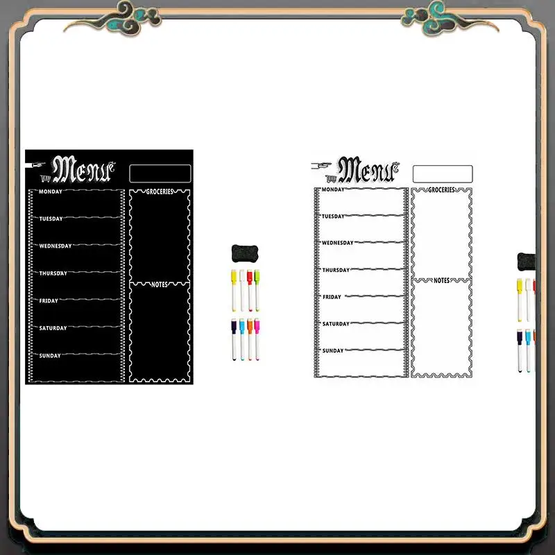 ASMA-A3 Magnetic Whiteboard Sheet For Kitchen Fridge Multipurpose Fridge Weekly White Board Calendar For Menu Planning With 8 Pe