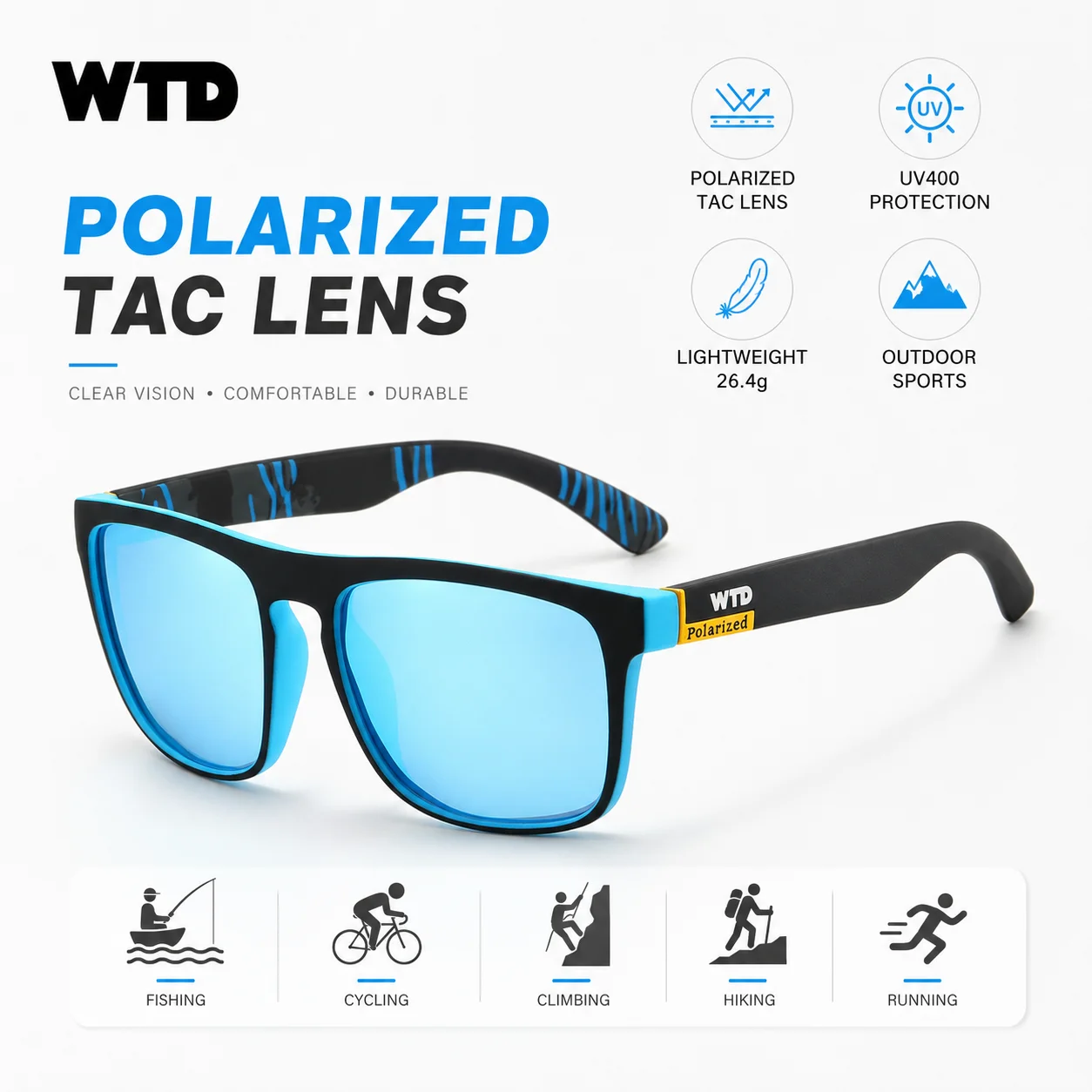 

WTD UV400 Polarized Sunglasses Unisex Outdoor Sports Glasses for Fishing Driving Cycling Hiking Running Travel Eyewear WTD-3