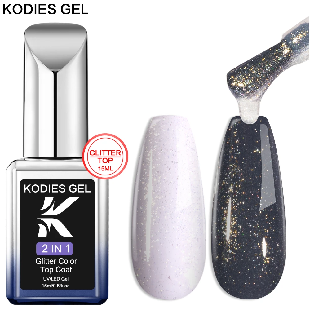 KODIES GEL Sprankelende Gel Nagellak Glitter Top Coat Geen Veeg 15ML Semi Permanente Vernis Vernis Basis Gel Topcoat hoogglans Art