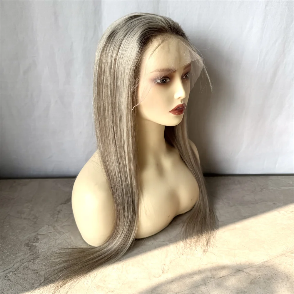 Ash Blonde Highlights Transparent Lace 13x4 Lace Frontal Wig Human Hair Blonde 24inchs Full Lace Human Hair Wig for Women