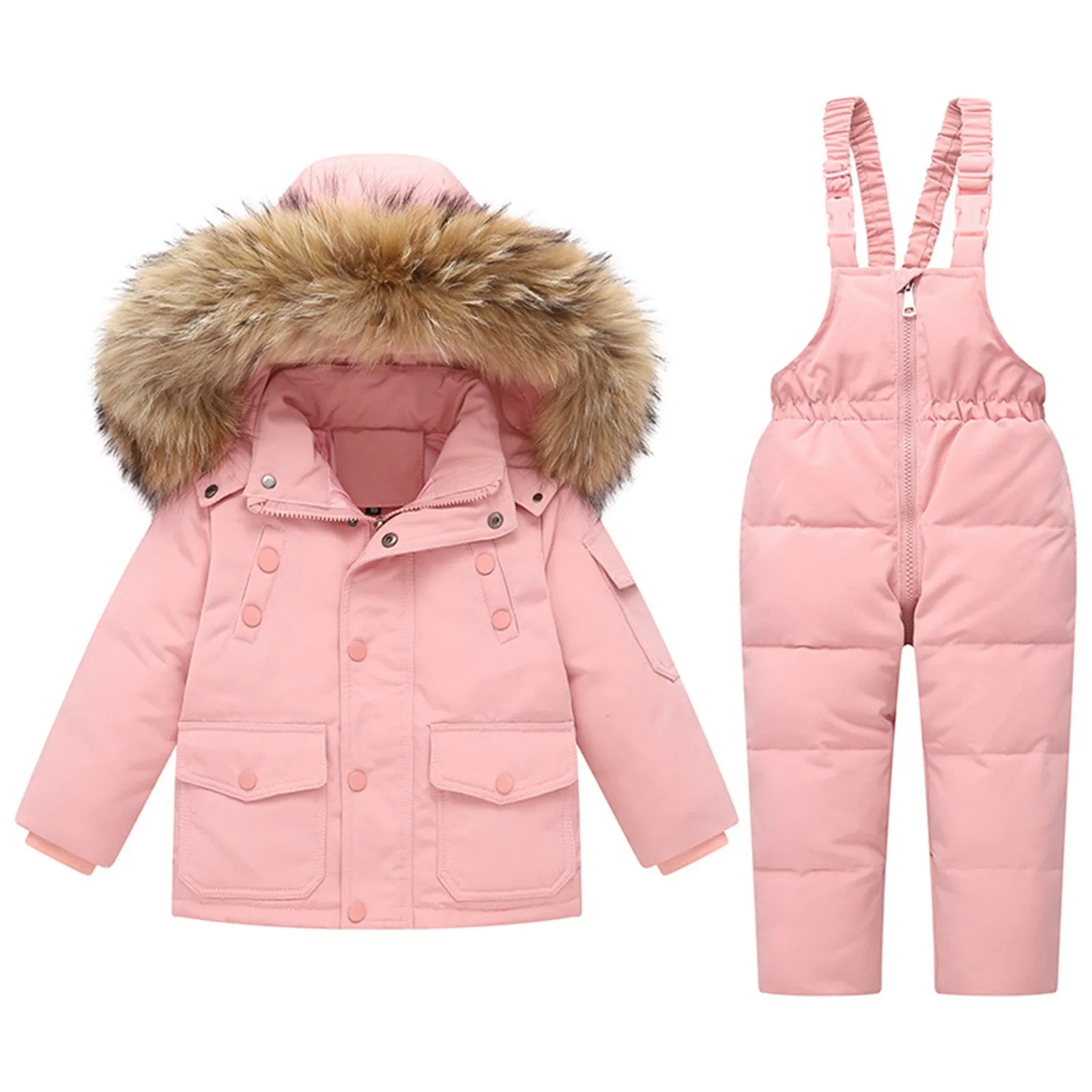 

Kids Snowsuit Thicken Hooded Coats+Overalls Jumpsuits 2Pcs Winter Boys Girls Down Clothes Sets Baby Snowsuits Children Clothing