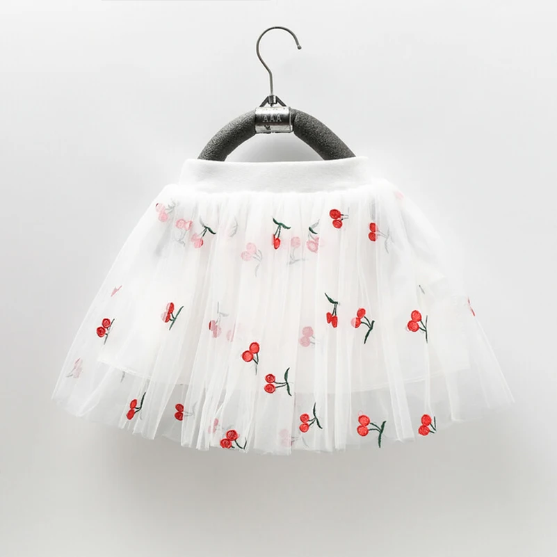 

Girls 2024 Summer New Solid Color Lace Simple Print Cherry Embroidery/Half skirt