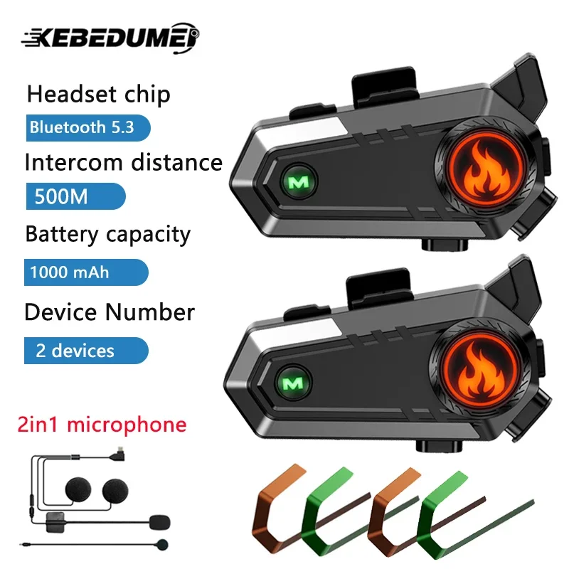 1/2x Motorcycle Helmet Intercom Headset for 2 Rider 500M intercomunicador Moto Interphone Waterproof Wireless Speaker Earphone