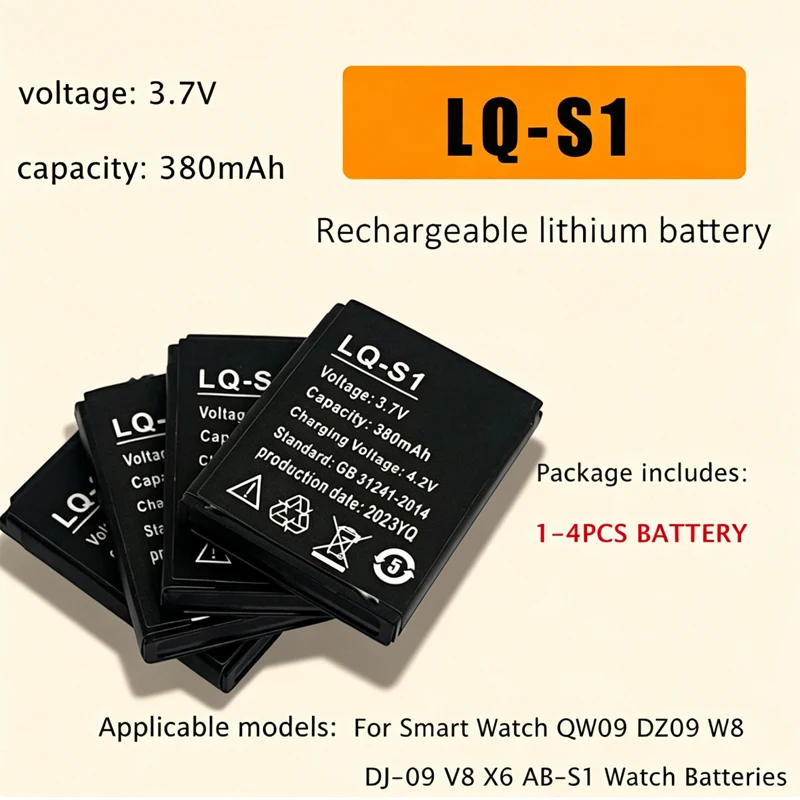 LQ-S1 LQS1 3,7 V 380mAh batería de litio recargable para reloj inteligente QW09 DZ09 W8 DJ-09 V8 X6 AB-S1 baterías de reloj
