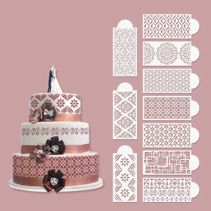 Fondant Cake Mesh Stamps Stencils Embossing for Decorating Tool Plastic Spray Mold Wedding Cookies Chocolate Drawing Painting