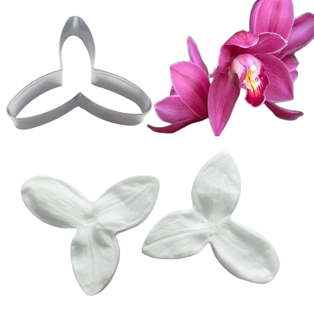 3pcs Orchid Veiner&Cutters Silicone Moulds Leaf Flower Petal Cake Decoration Press Form Fondant Cupcake Chocolate Baking Tool