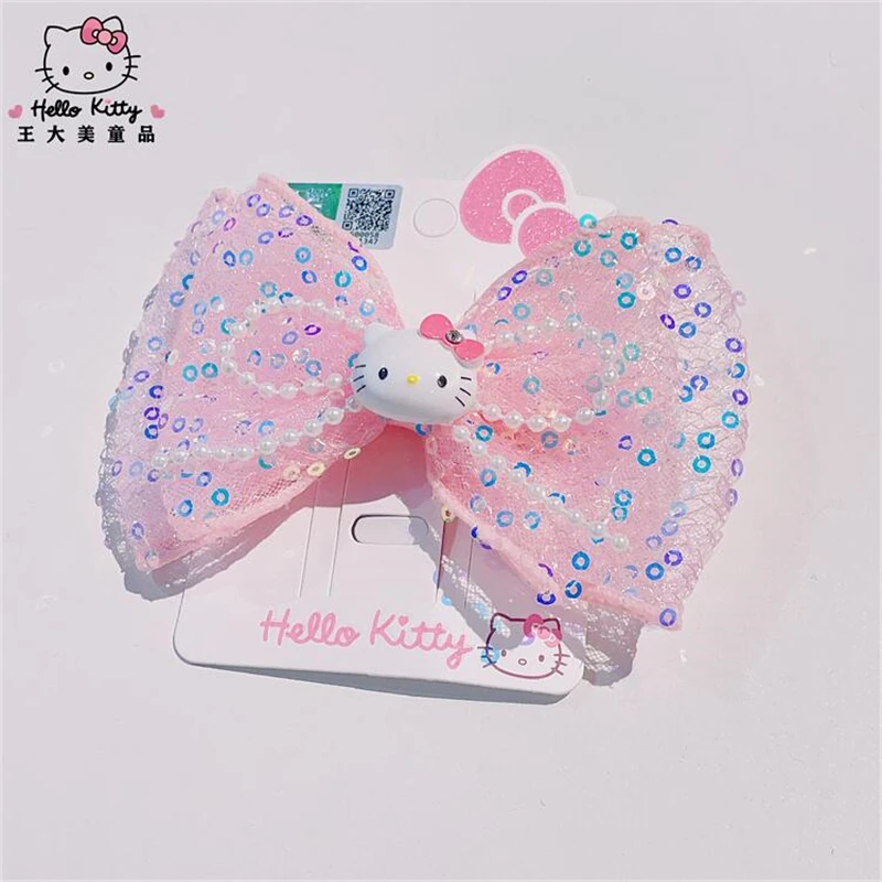 Sanrio Hello Kitty Hairpin Cute Cartoon Girls Shiny Bow  Hair Edge Clip Accessories Kawaii  Holiday Gifts