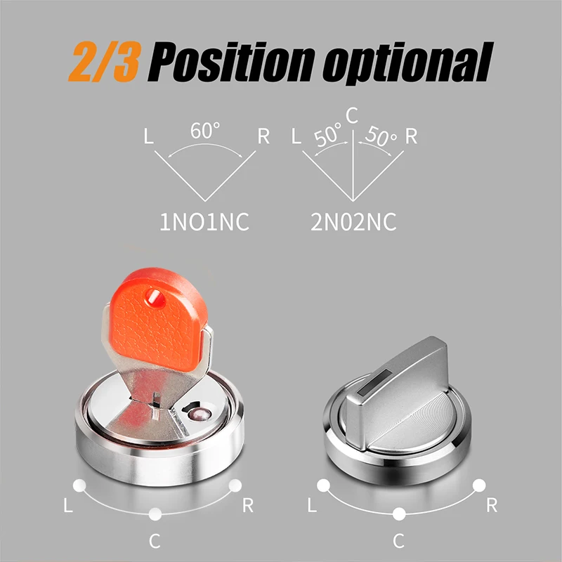 LANBOO 19/22mm 2/3 Position Push Button Switch 1NO1NC/2NO2NC Metal selector Rotary Switch with LED 12V24V220V