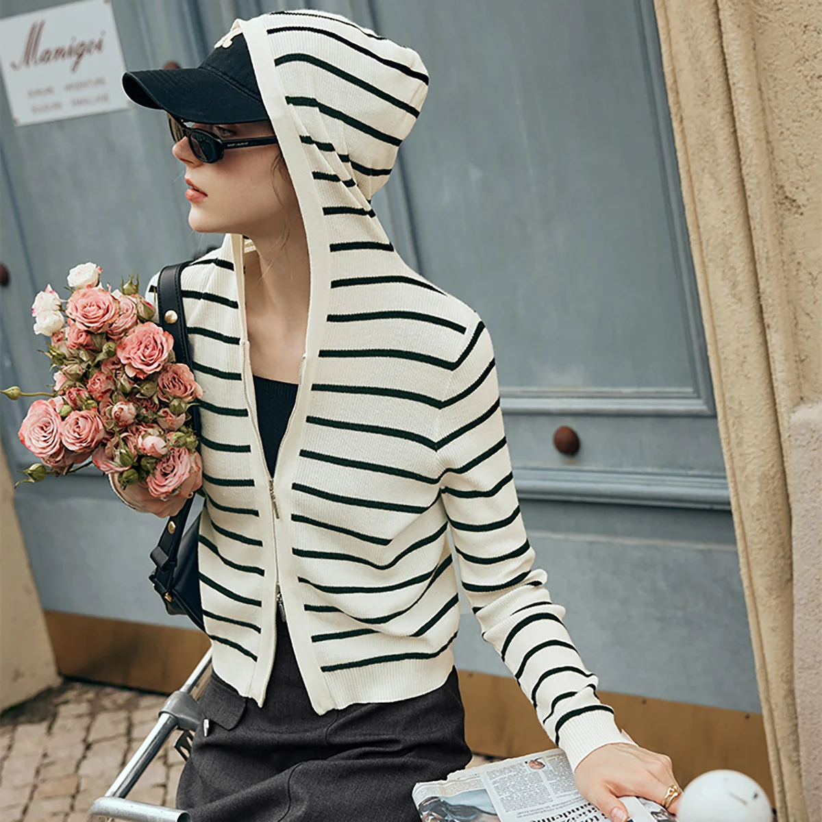 OLrain Women 2026 New Spring Minimalist Wool Knit Cardigan Color Block Stylish Youthful Casual Elegant Outerwear Tops M56QM80398