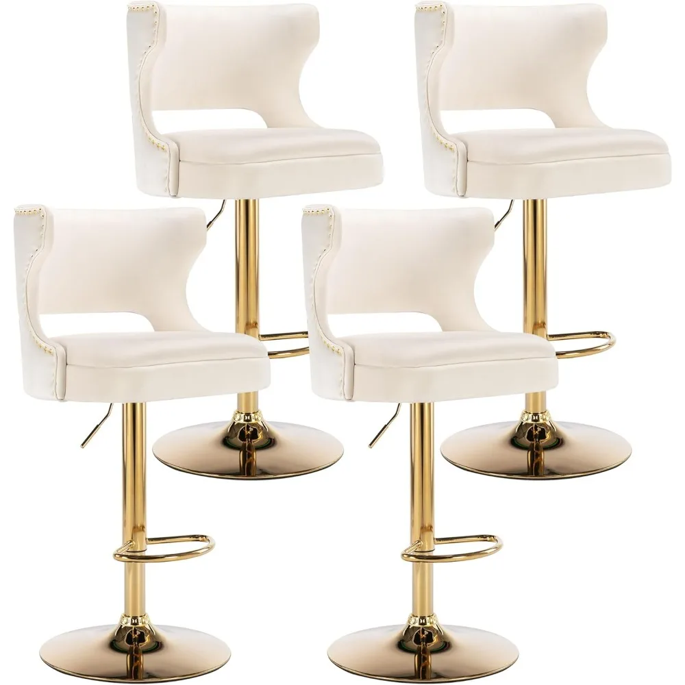 

Gold Bar Stools Set of 4, Counter Height Adjustable Barstools, Modern Velvet Swivel Bar Chairs with Curved Back, Metal Base