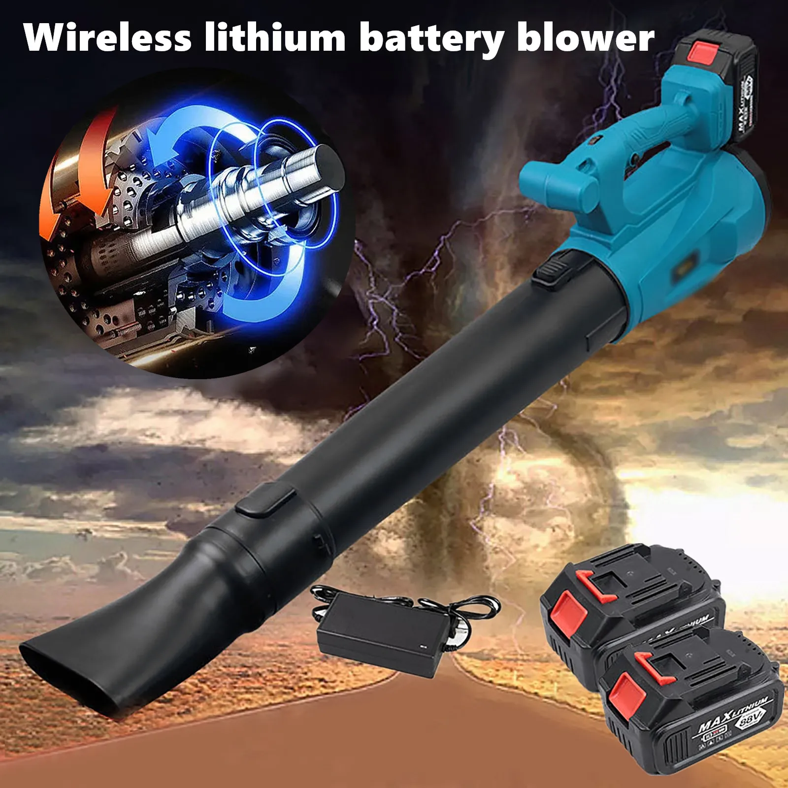 

6-speed High-power Wireless Lithium Battery Blower Rechargeable Cordless Electric Blower Snow Blower with Charger and Batteries