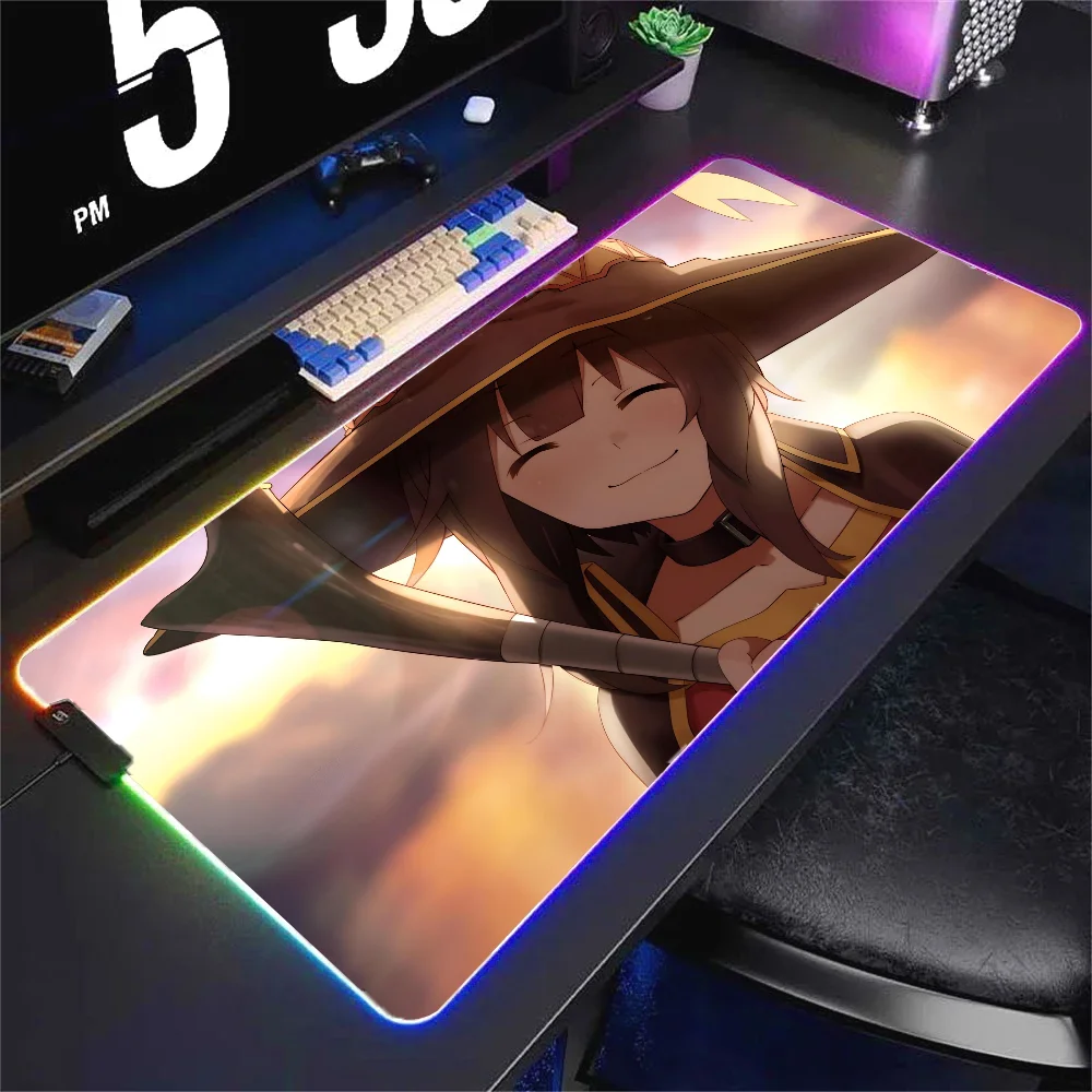 anime girl M-Megumin K-KonoSuba  Mousepad XXL RGB Gaming Mouse Pads HD Black Gamer Accessories Large LED