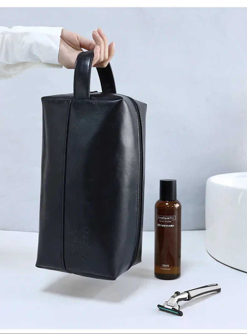 Zipper PU Leder Männer Business Tragbare Lagerung Tasche Toilettenartikel Organizer Frauen Reise Kosmetik Tasche Hängen Wasserdichte Waschen Beutel – Detail 8