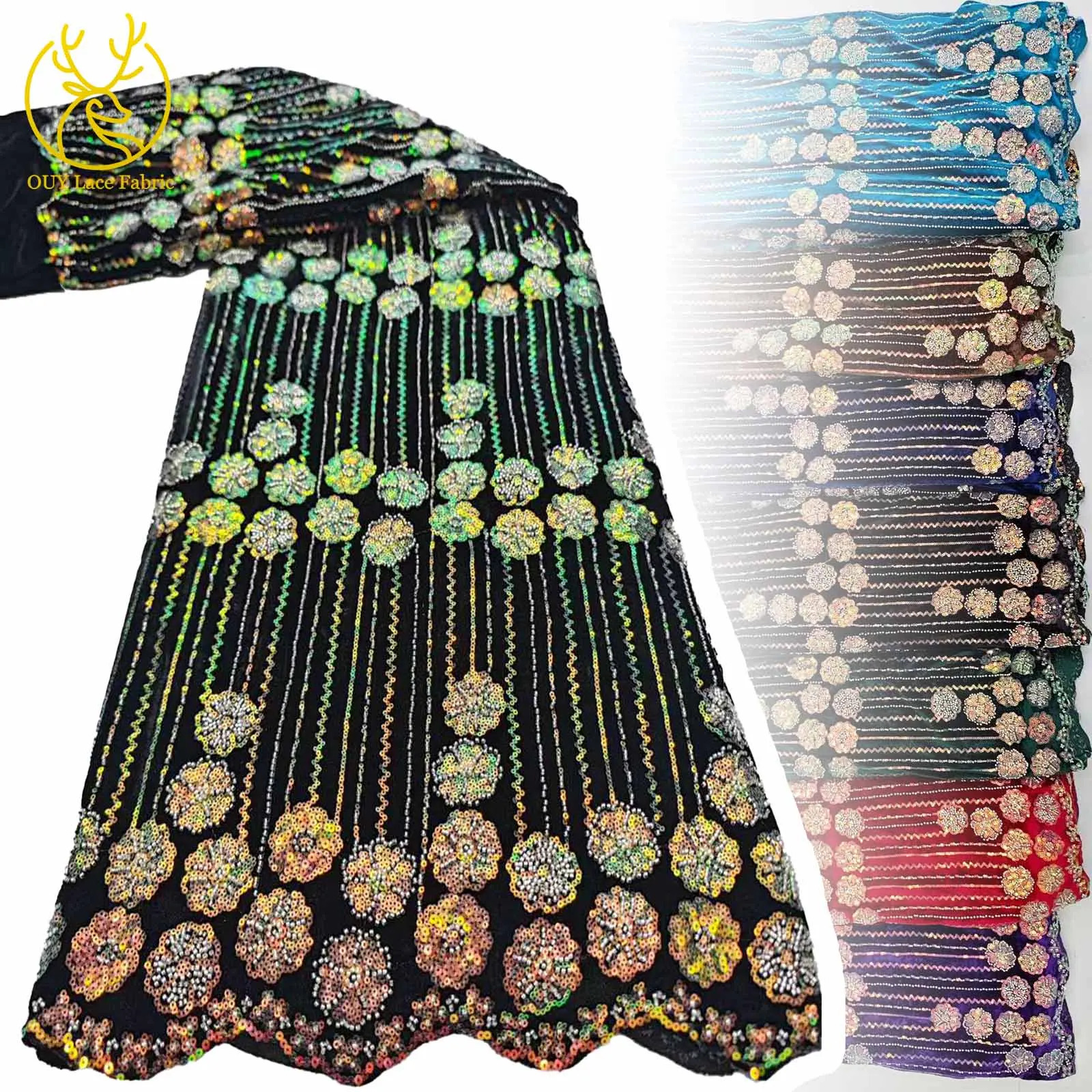 

African Style Velvet Velvet Lace Tulle Lace French Nigerian Beaded Sequins Mesh Fabric Shiny Ladies Daily Wear Party Dresses