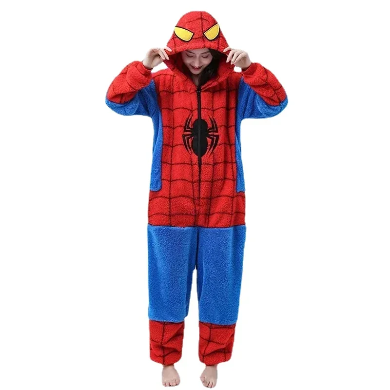 Spiderman Onesie Adult Kids Spider Man Cosplay Costume Nightgown Home Flanne Hooded Sleepwear Jumpsuit Pajamas For Women Men