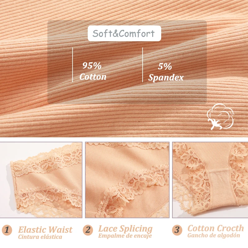3PCS/Set Sexy Lace Cotton Panties for Women Flroal Lace Seamless Briefs Low Ris… - Image 5