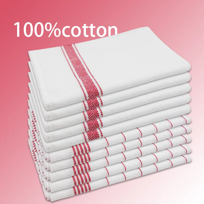 4/6/8/10 Piece Mixed Pack, 45× 62cm , Classic Red-Striped and Red-Checkered Kitchen Towels, Household Cleaning Cloths, and Scouring Pads.
