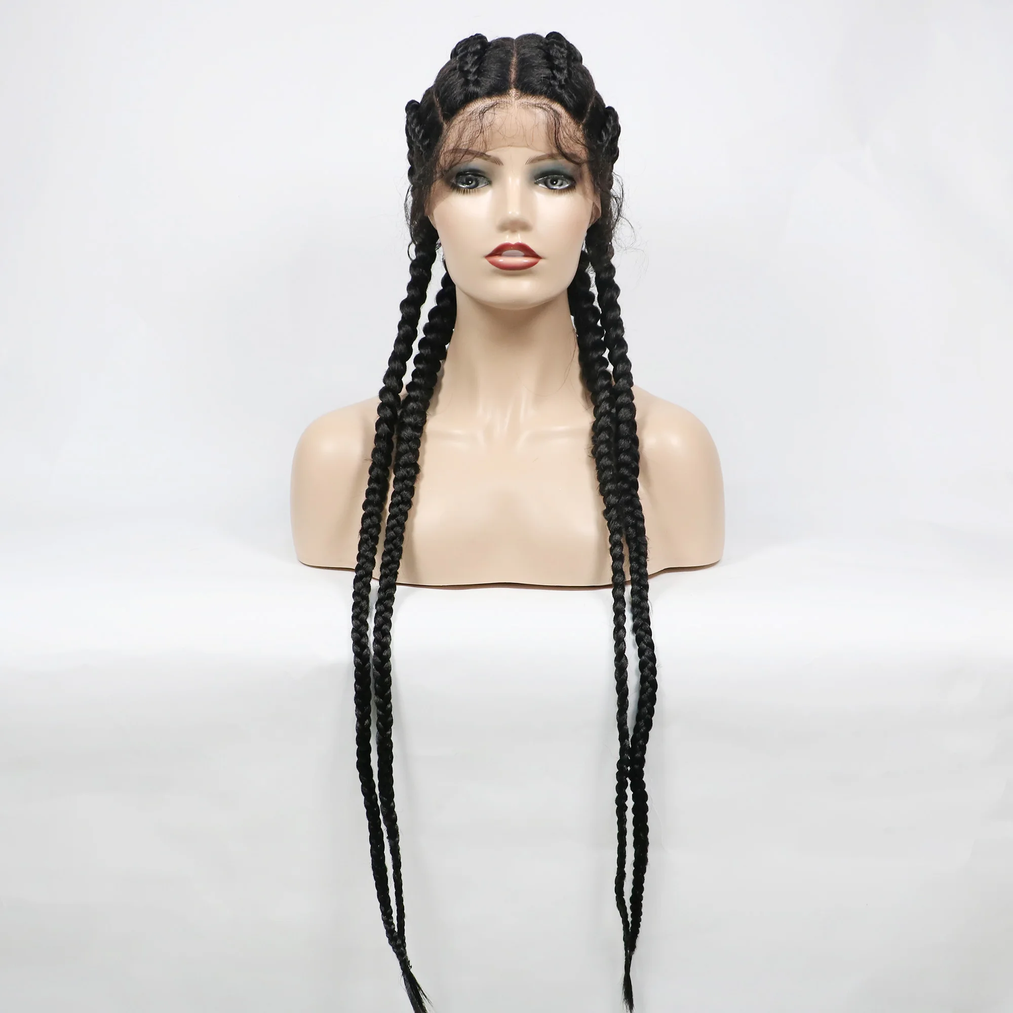 Peluca sintética con trenzas de aciano para mujer, postizo de encaje frontal trenzado Extra largo, doble pelo holandés con pelo de bebé, resistente al calor