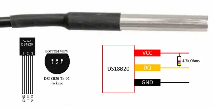 Paquete de acero inoxidable impermeable DS18b20, sonda de temperatura, Sensor de temperatura, línea impermeable DS18B20