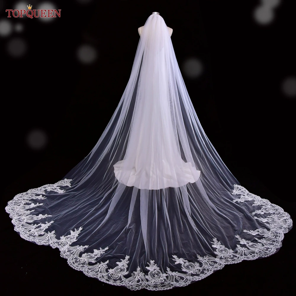 

TOPQUEEN Vintage Scalloped Edge Bridal Veil Cathedral Length White Lace Edge Soft Tulle Velos De Novia Lujo 2024 V166