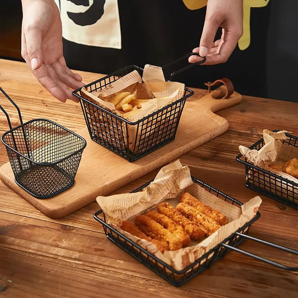 Fryers Basket Net Mesh Fries Chip Kitchen Tool Iron Fryer Food Storage Container Home BBQ French Fries Baskets with Handle
