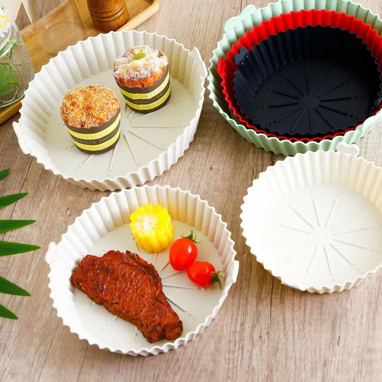 Silicone Air Fryer Baking Tray Reusable Baking Basket Grill Pan Food-grade Non-stick Fryers  Baking Pan Kitchen Accessories