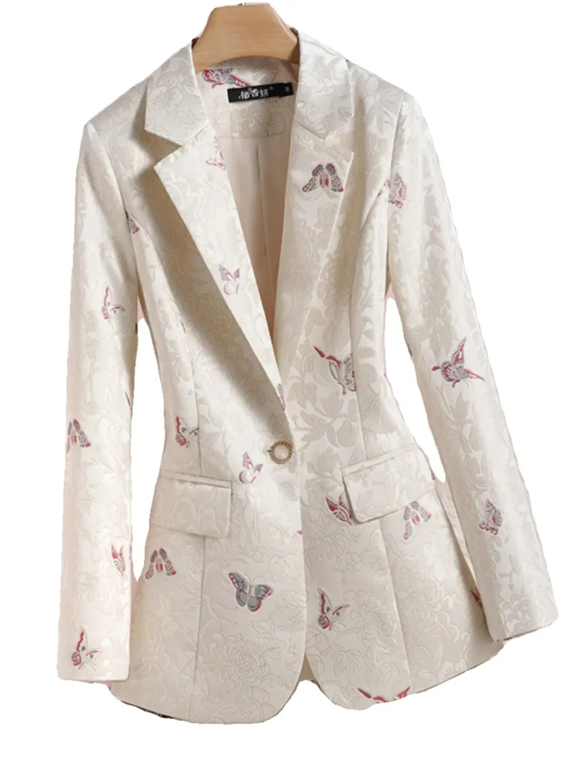 

High End Green Printed Suit Jacket for Women 2024 Spring and Autumn New Korean Version Loose Design V-neck Short Suit top Trendy