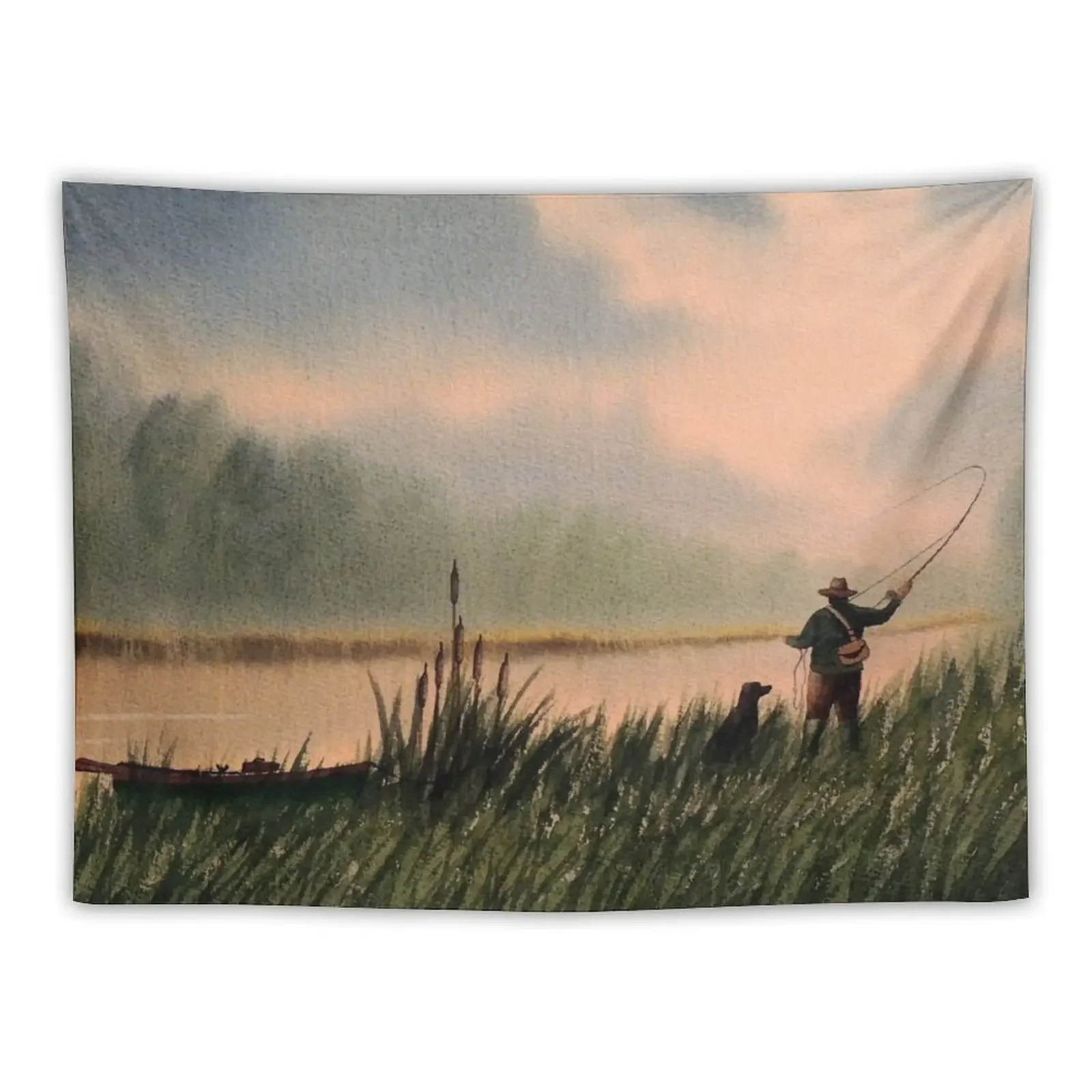 

The Fly Fisherman With His Loyal Friend Tapestry Wall Coverings Room Decor Aesthetic Tapestry