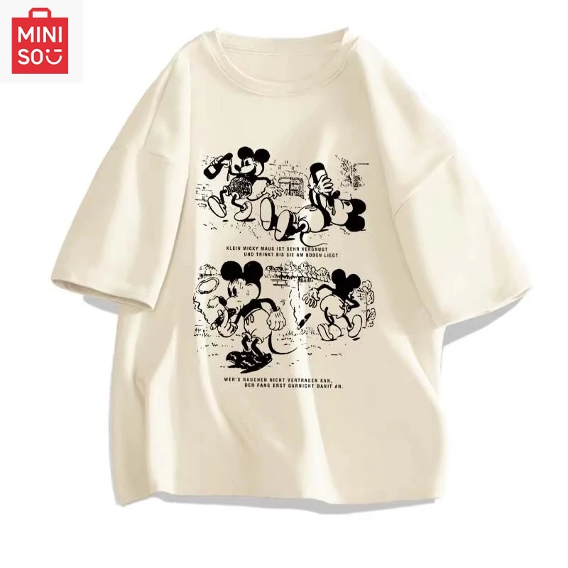 ديزني ميكي ميني المشتركة الطرفية قصيرة الأكمام الرجال والنساء الأزواج الصيف القطن الخالص فضفاض تي شيرت غير رسمي الملابس المد