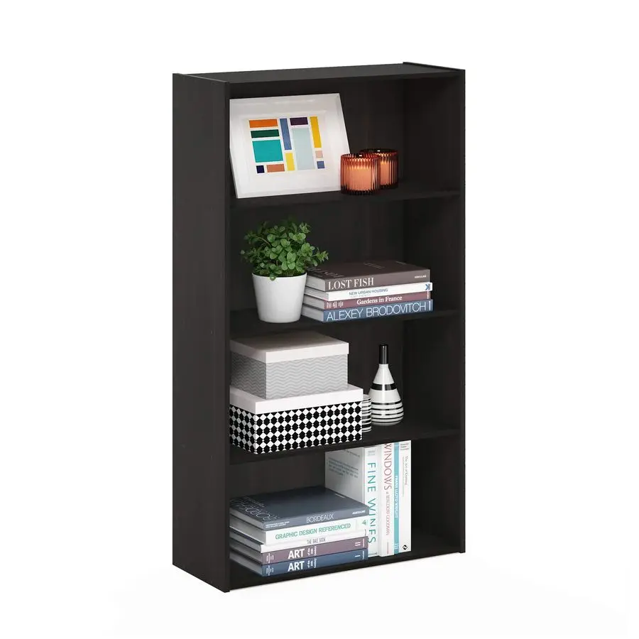 

PASIR Book Shelf, 4Tier Bookshelf, Bookcase with Open Shelf, 9.4 x 23.6 x 41.7, for Living Room, Bedroom, Home Office, Espresso