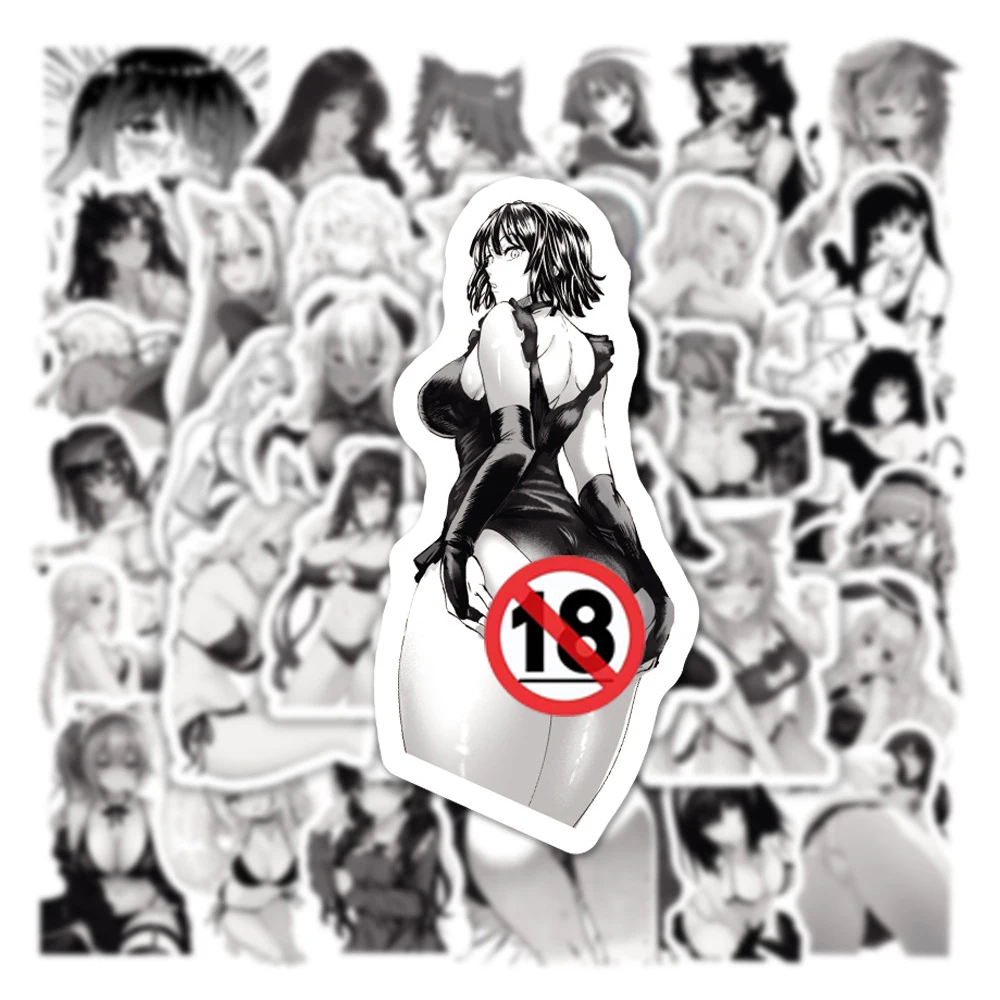 10/30/50pcs Anime Sexy Girl Cartoon Stickers Waifu Hentai Adult Sticker DIY Phone Skateboard Notebook Black White Graffiti Decal