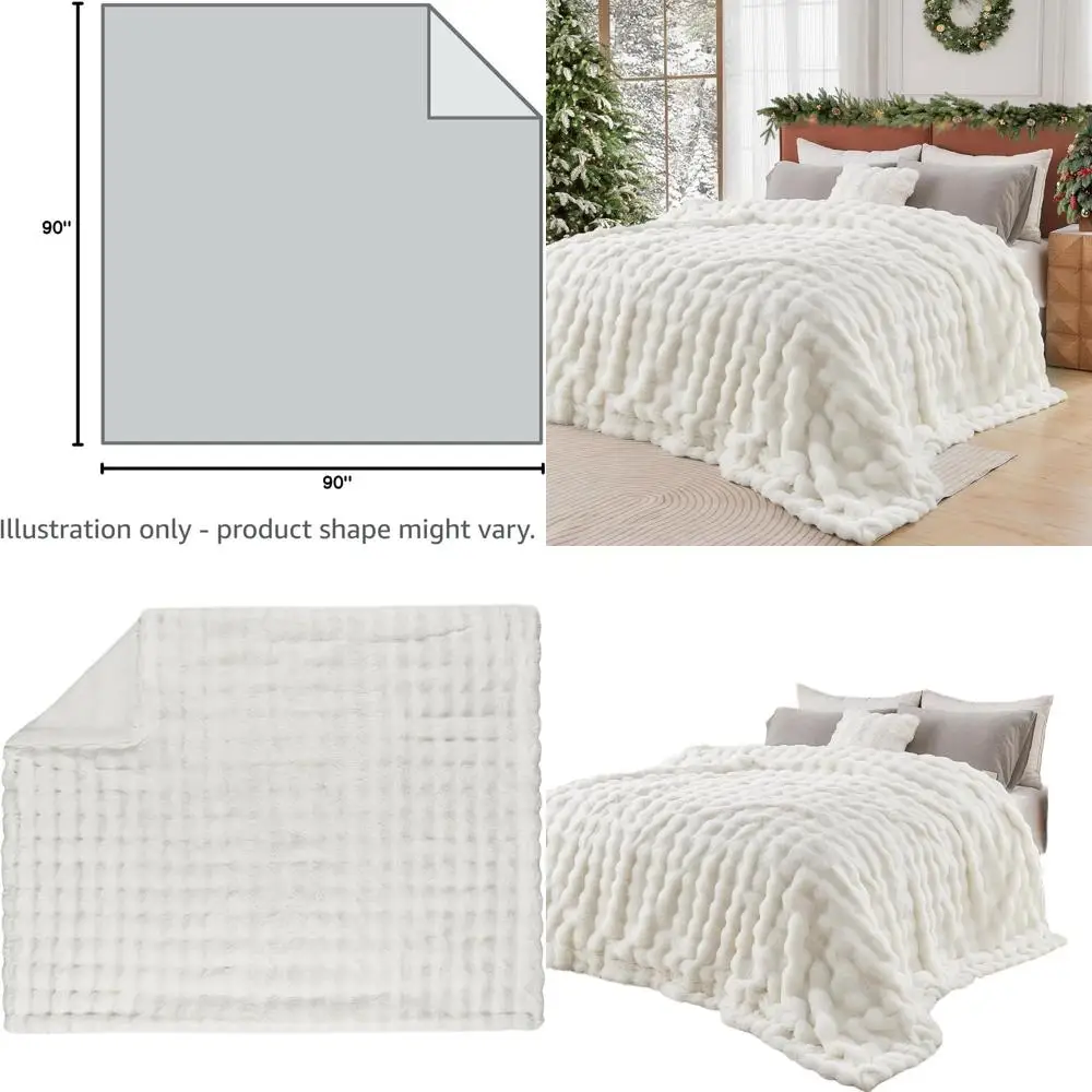 

Роскошное одеяло из искусственного меха кролика, кремово-белое, 90x90 дюймов