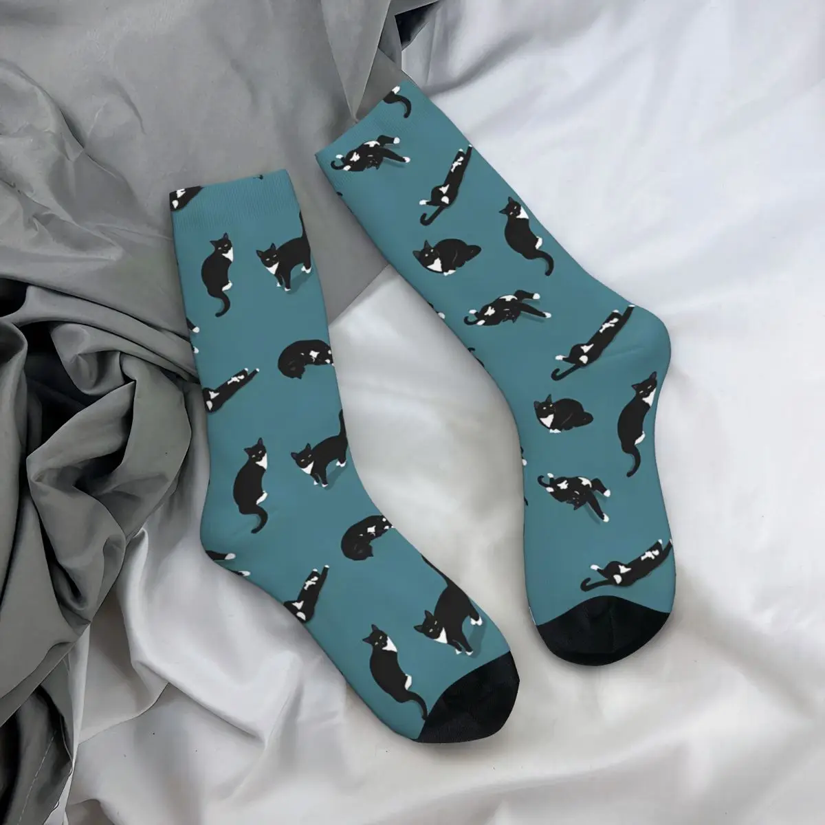 Chaussettes à motif de chat drôle pour hommes et femmes, bas d'automne College