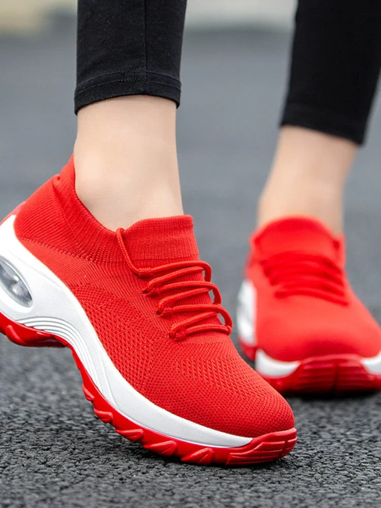 Women Wedge Platform Sneakers New Fashion Casual Sport Shoes Ladies Air Cushion Running Mesh Breathable Women Vulcanized Shoes