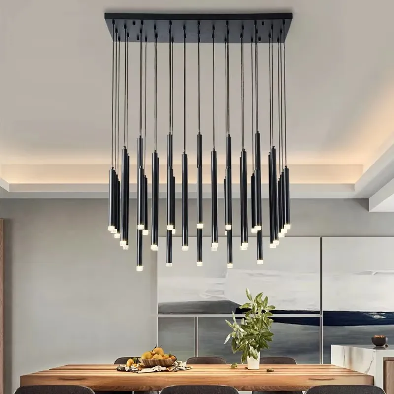 

Black Or Golden Modern LED Chandelier Lighting Dining Living Room Long Tube Hanging Lamp Restaurant Bar Kitchen Island Fixtures