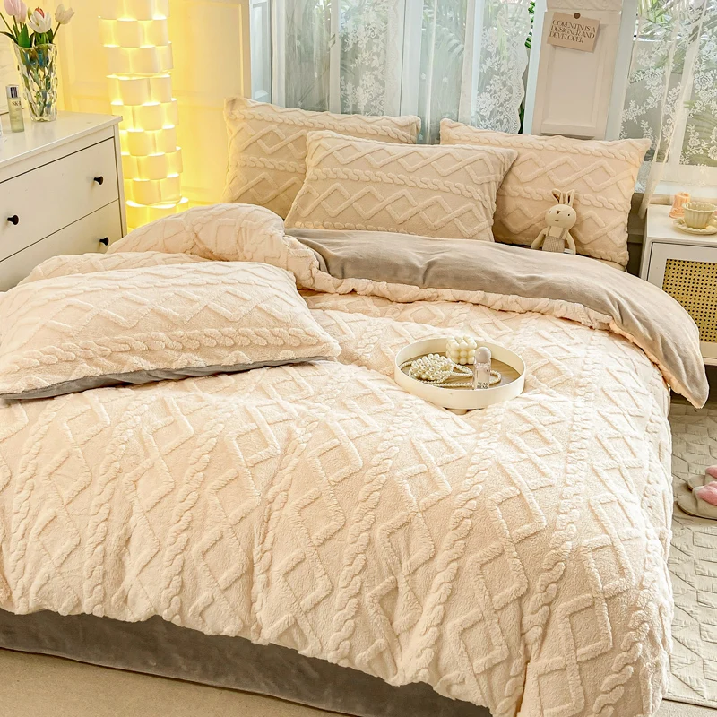 Taffeta Plush Duvet Cover Winter Warm Thick Flannel Quilt Cover Embossed Soft Milk Velvet Comforter Cover Twin Full Queen King