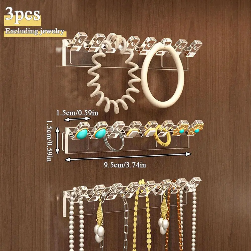 

3Pcs/set Self-Adhesive Necklace Organizer Wall Mounted Necklace Holder With 8 Hooks Jewelry Bracelets And Rings Holder Hook