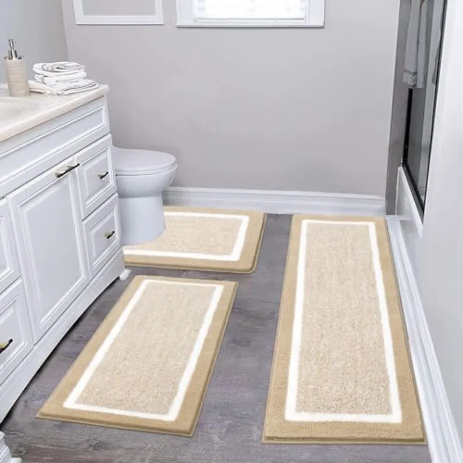 

Pauwer 3 Pieces Bathroom Rugs Sets Microfiber Shaggy Bath Mat Set Ultra Soft Non-Slip Rug with U Shaped Toilet for Bathroom Tub