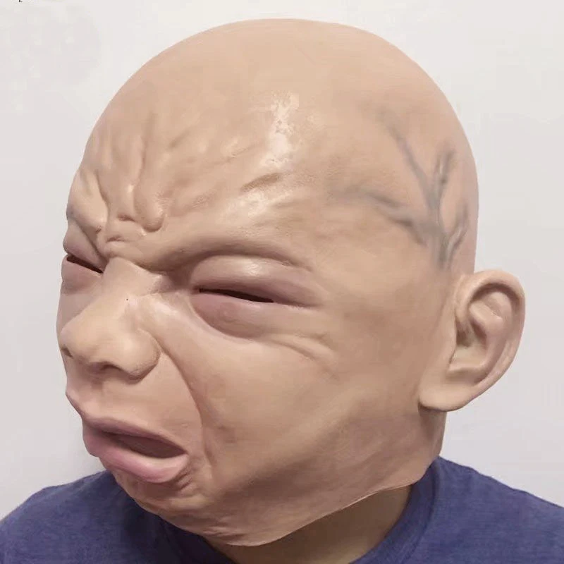 Realistic Creepy Crying Baby Mask Latex Full Head Horrible Masks for Haunted House Halloween Party Cosplay Costume Props