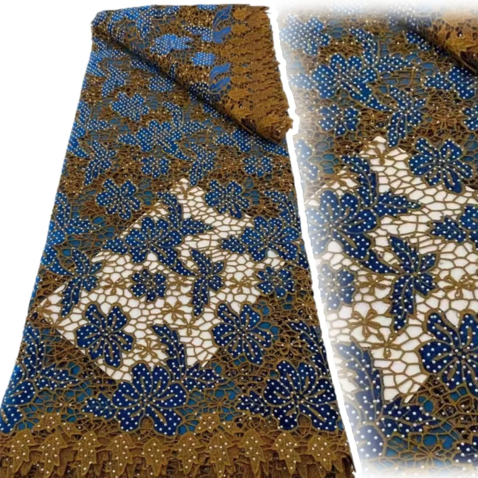 

Новейший африканский гипюровый шнур, кружево с камнями, водорастворимое кружево 2025, высококачественная нигерийская кружевная ткань для шитья платья CC1749