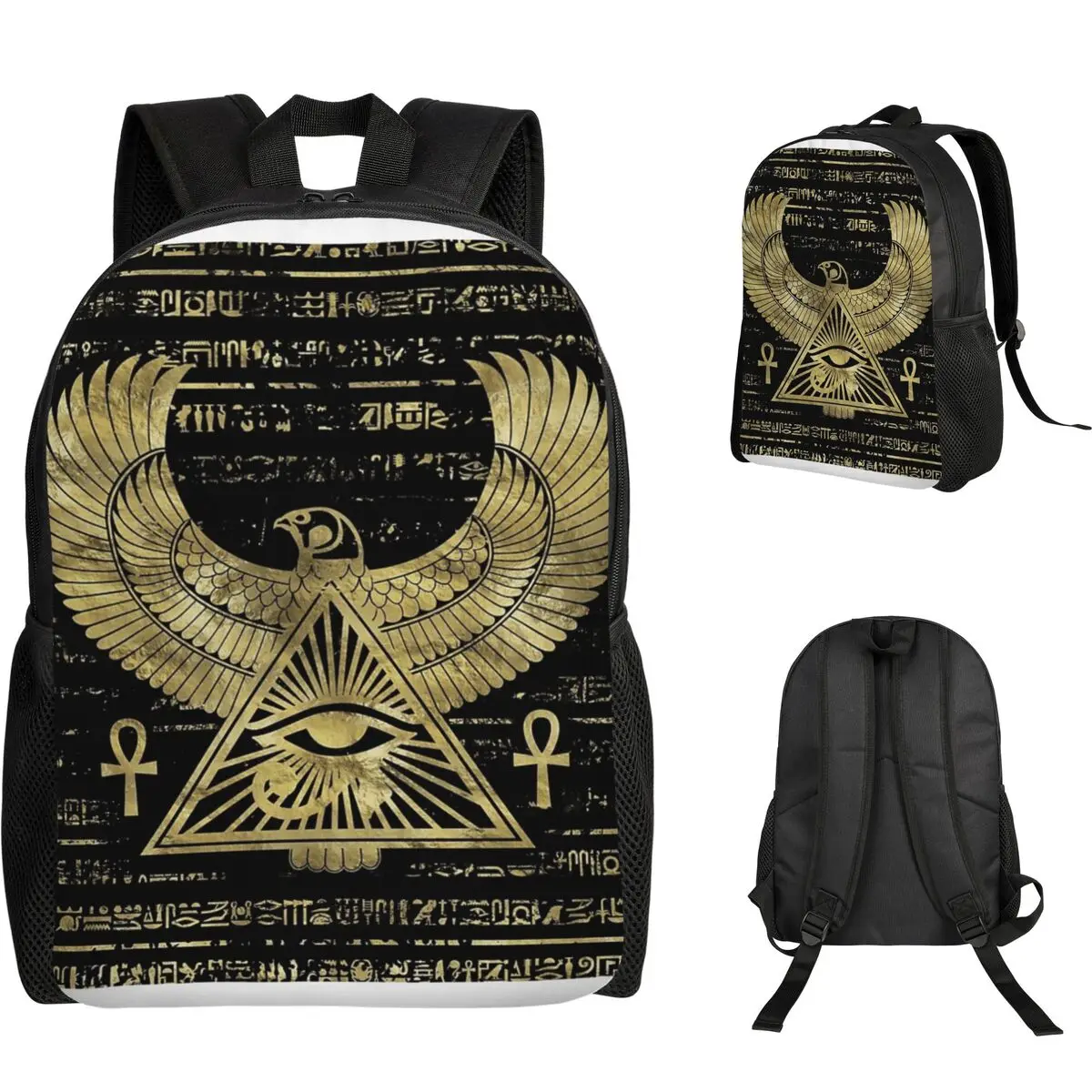 

Египетский глаз Гора - золотисто-черный рюкзак Wadjet для студентов, школьников, мальчиков и девочек, сумка для книг, школьная сумка, сумка для ноутбука, сумка через плечо